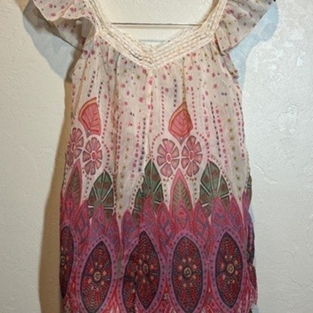 Floral Paisley Boho Flutter Sleeve Top Pink Crochet Lace Romantic Angie Small - Picture 3 of 4